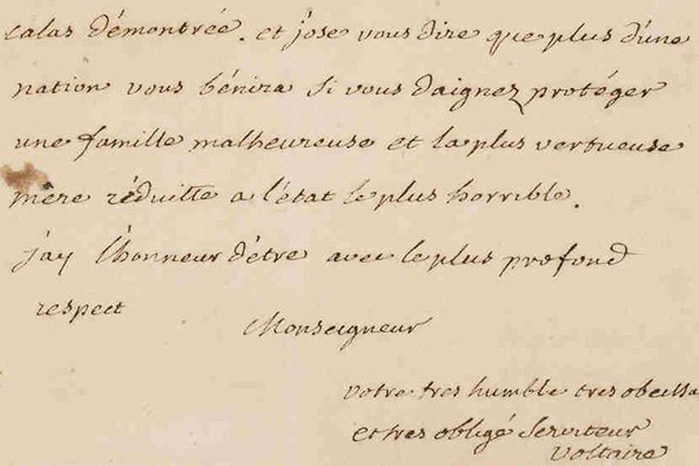 La lettre de Voltaire dans l'affaire Calas