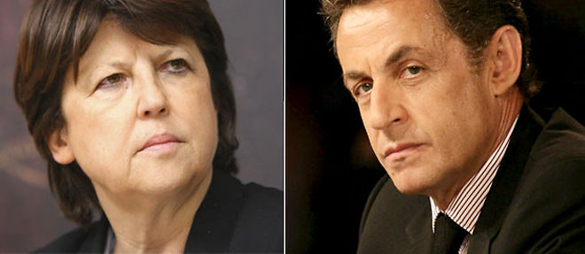 Dans un nouveau sondage, Martine Aubry devance Nicolas Sarkozy pour la presidentielle 2012 (C) Montage lepoint.fr