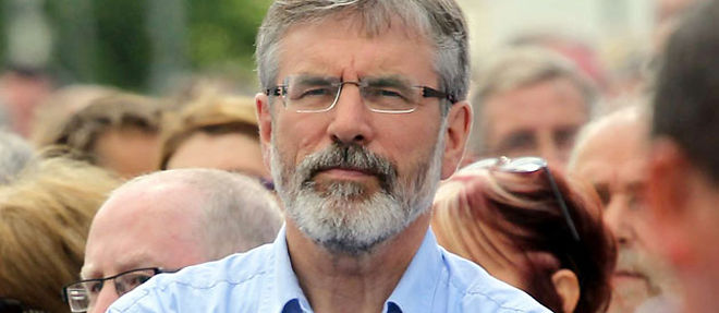 Gerry Adams, leader du Sinn Fein, affirme avoir participe a des reunions avec les separatistes basques (C) SIPA