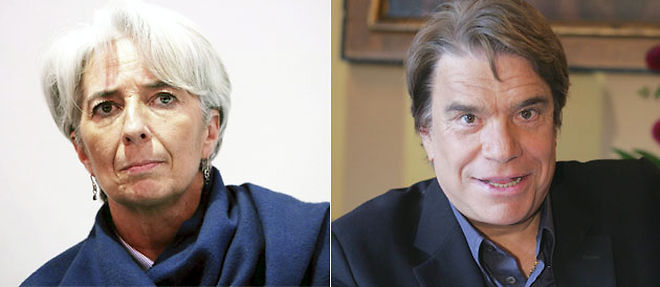 Christine Lagarde nie que le versement de ce cheque de 210 millions d'euros a Bernard Tapie resulte d'une faveur politique de l'Elysee (C) Montage Le Point.fr