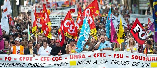 Les syndicats annoncent un nombre superieur de manifestants que lors de la precedente journee de mobilisation contre les retraites, le 7 septembre (C) LANCELOT FREDERIC/SIPA