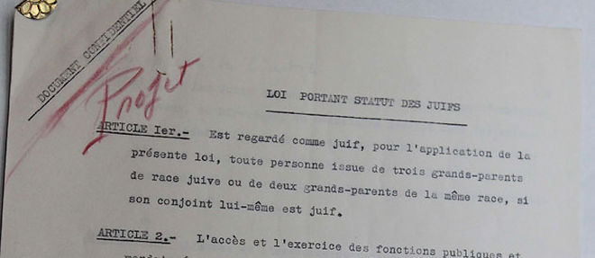 Le document original etablissant les mesures antisemites du regime de Vichy et annote de la main du marechal Petain vient d'etre decouvert et authentifie (C) Memorial de la Shoah/AFP