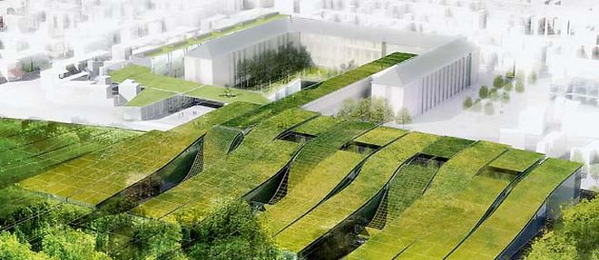 Le concept architectural du nouvel ensemble scolaire, un immense tapis vegetal (C) Archi5 &amp; Borja Huidobro
