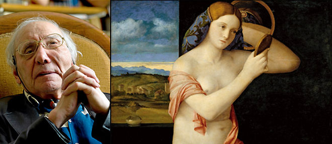 A g. : Paul Veyne nous invite a un vagabondage dans la peinture italienne de Giotto a Tiepolo. A droite : "Jeune femme au miroir" (1515, 62 x 79 cm, Kunsthistorisches Museum, Vienne) de Giovanni Bellini (vers 1430-1516). (C) DR