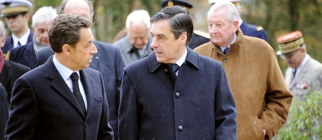 Nicolas Sarkozy et Francois Fillon, a Colombey-les-Deux-Eglises, le 9 novembre 2010.