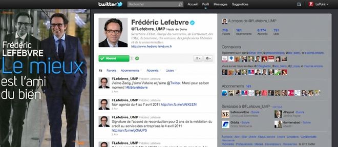 La page Twitter de Frederic Lefebvre.