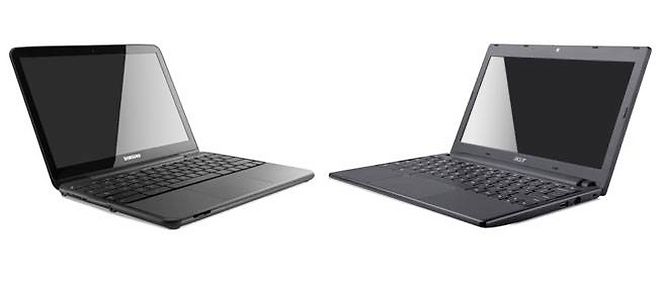 Les Chromebooks de Samsung (a gauche) et d'Acer (a droite) seront disponibles le 15 juin.