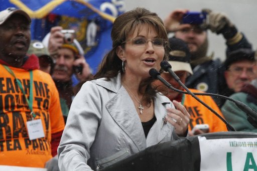 MADISON, WI - APRIL 16: Former Alaska Gov. Sarah Palin speaks at a Tea Party rally held by Americans for Prosperity at the Wisconsin State Capitol April 16, 2011 in Madison, Wisconsin. There has been much speculation that Palin plans to run for president on the Republican ticket in 2012. Darren Hauck/Getty Images/AFP