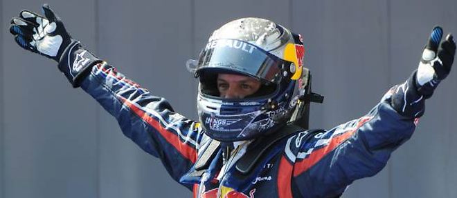 Sebastian Vettel apres sa victoire en Espagne, dimanche.