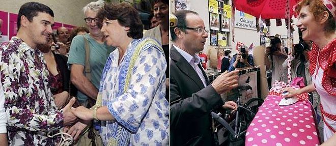 Martine Aubry et Francois Hollande dimanche, a Avignon, chacun de leur cote.