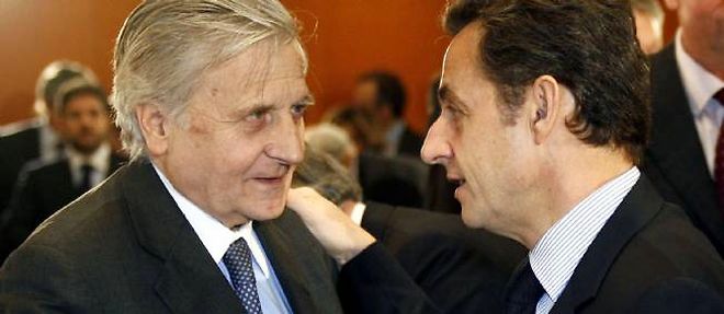 Jean-Claude Trichet, le president de la Banque centrale europeenne et Nicolas Sarkozy.
