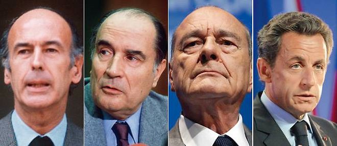 Valery Giscard d'Estaing, Francois Mitterrand, Jacques Chirac et Nicolas Sarkozy, presidents de la Republique francaise.