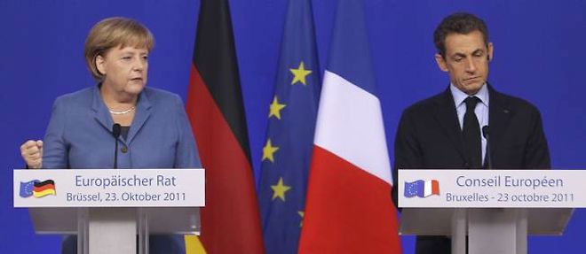 Angela Merkel et Nicolas Sarkozy, lors du sommet europeen dimanche dernier.