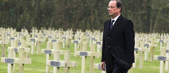 Francois Hollande vendredi au bois de la Gruerie, dans la Marne, pour commemorer le 11 Novembre.