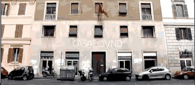 La facade du Casa Pound, filmee lors d'un reportage d'Arte (image modifiee).