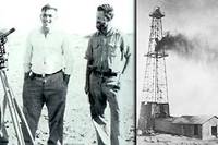 Les ingénieurs de la Socal et le puits qui donna le premier véritable geyser de pétrole en Arabie saoudite. ©DR