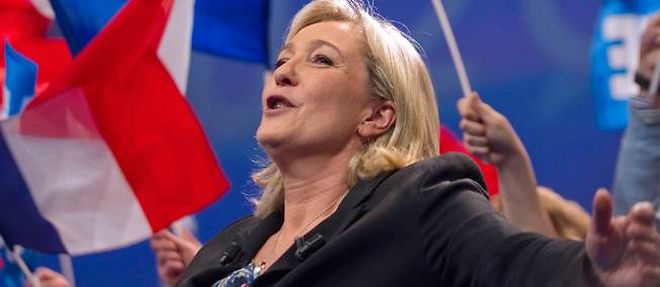 Marine Le Pen lors d'un meeting a Lille, le 19 fevrier.