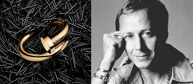 A gauche : la collection "Juste un clou" au design ultramoderne. A droite : le designer Aldo Cipullo, qui inventa les bracelets Love et Nail. 