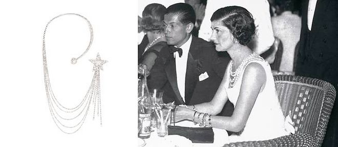 Le collier Etoile filante rend hommage au gout de Gabrielle Chanel (a droite) pour les diamants.
