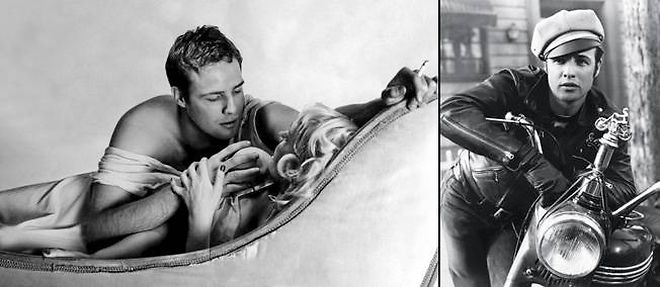 Revele dans "Un tramway nomme Desir" (1951), il seduit Vivien Leigh - premiere d'une longue liste de conquetes. A droite : dans "L'equipee sauvage" (1953), Brando est le chef d'une bande de blousons noirs. Archetype du rebelle dont la virilite fascinera les deux sexes.