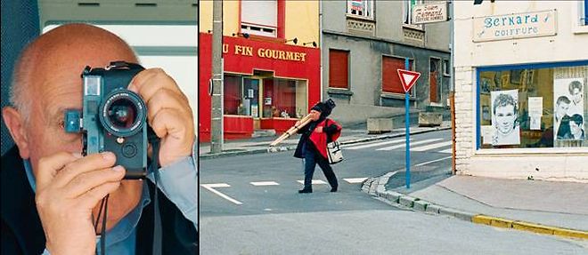 A gauche : Raymond Depardon et son Leica. A droite : Raymond Depardon, "peintre" des villes et de la campagne hexagonale, allant sur le motif dans "Journal de France".