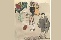 Ce dessin d'enfant, realise dans le camp, raconte la deportation de sa famille. (C)Coll. Pamatnik Terezin - Magazine Vedem n? du 19 fevrier 1943