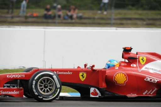 L'Espagnol Fernando Alonso (Ferrari) a signe, avant la pluie, le meilleur temps de la 3e et derniere seance d'essais libres du Grand Prix d'Allemagne de Formule 1, 10e manche de la saison 2012
