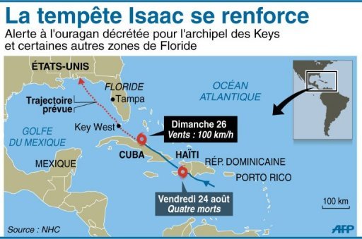 "Isaac devrait avoir une puissance proche de celle d'un ouragan lorsque la tempete atteindra l'archipel des Keys", avait prevenu samedi soir le NHC, dont le siege est a Miami, dans ce meme Etat.