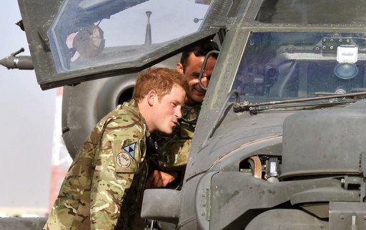 Le prince Harry, copilote-artilleur a bord d'helicoptere Apache, a dit avoir tue des talibans lors de sa mission en Afghanistan, dans des declarations a l'agence britannique Press Association (PA) recueillies pendant son deploiement et rendues publiques lundi a son terme.