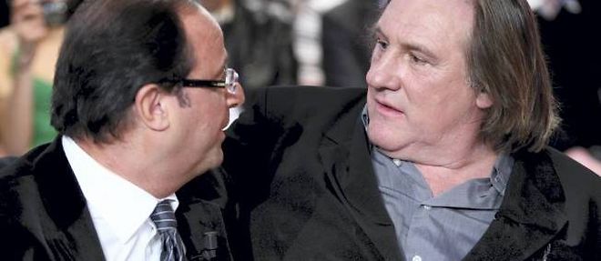 Francois Hollande et Gerard Depardieu, le 22 janvier 2010.
