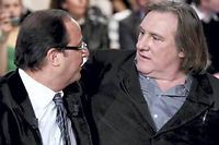 Francois Hollande et Gerard Depardieu, le 22 janvier 2010. (C)PHOTOPQR/LE PARISIEN/F DUGIT