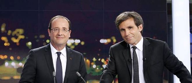 François Hollande et David Pujadas, sur France 2, le 29 mai 2012. ©Thomas Samson