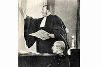 L'avocat Demange défendant le capitaine Alfred Dreyfus. (Dessin de Louis Sabatier). ©Abecassis/Leemage