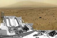 Vue du panorama à 360 ° haute définition réalisé par Curiosity depuis le site de Rocknest.