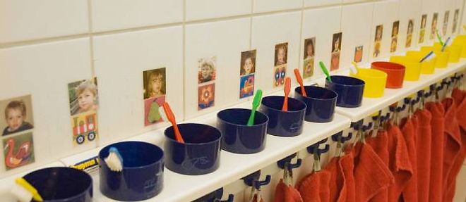 Les vestiaires d'une ecole maternelle en Allemagne.