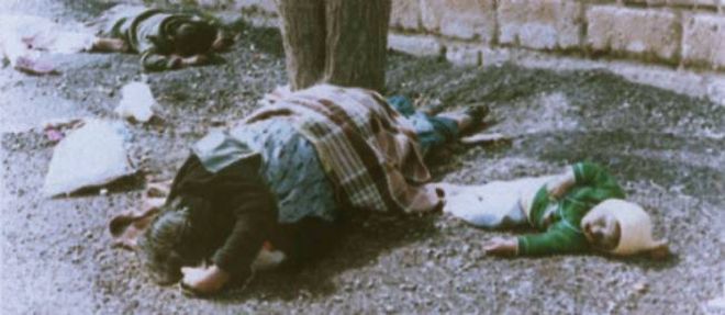 Des victimes de l'attaque chimique de Saddam Hussein contre la ville kurde irakienne d'Halabja, en 1988.