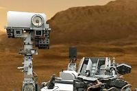 Représentation artistique de Curiosity sur la planète rouge.
