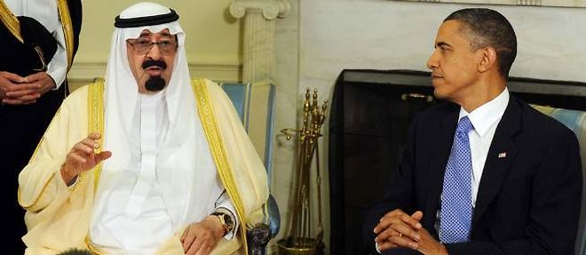 Le roi Abdallah d'Arabie saoudite recu par Barack Obama le 29 juin 2010 a Washington.
