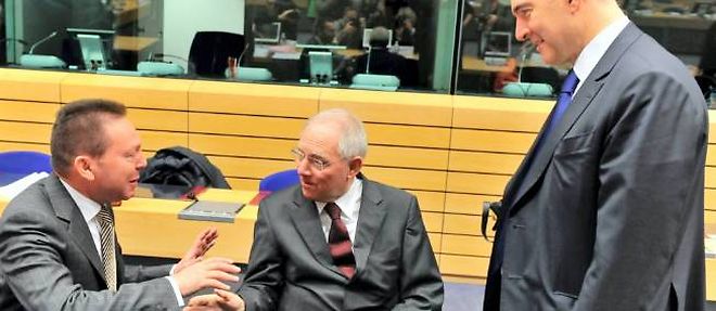 Pierre Moscovici en compagnie de Wolfgang Schauble, le ministre allemand des Finances.