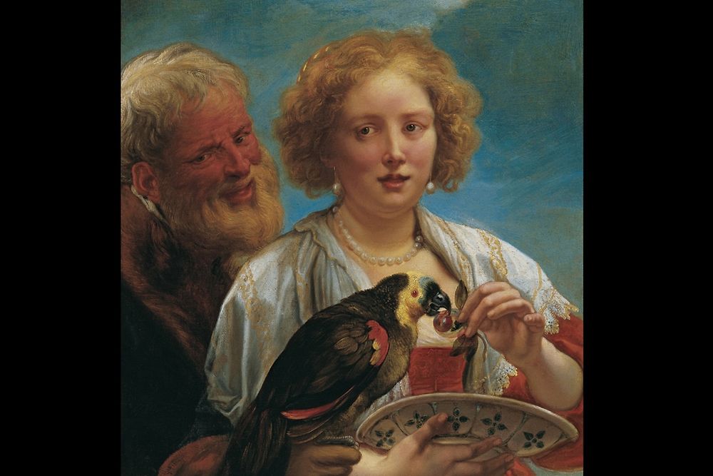 L'Amour mal assorti "Jeune femme et vieillard avec un perroquet" (vers 1638-1640) de Jacques Jordaens (1593-1678)