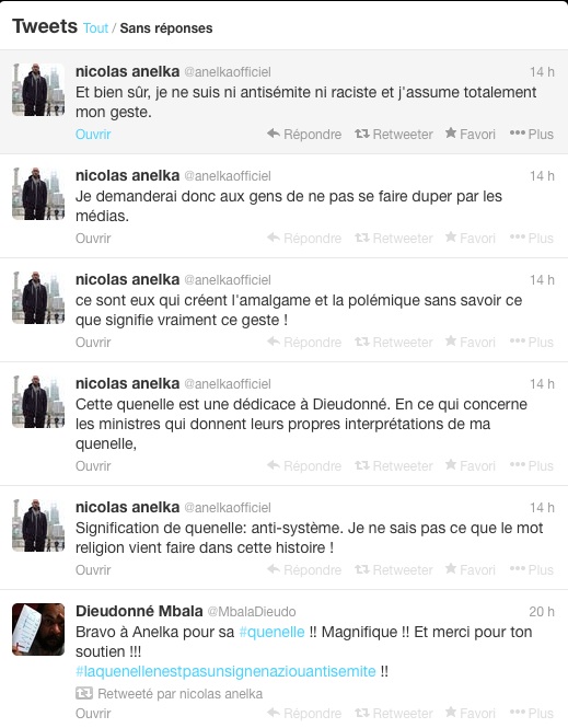 Capture d'écran du compte twitter de Nicolas Anelka dimanche
