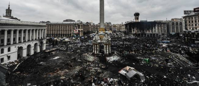 La place de l'Indépendance à Kiev, jeudi soir. © Bulent Kilic / AFP  