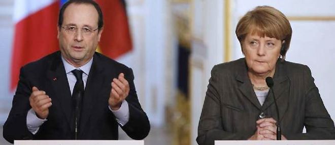 Francois Hollande et Angela Merkel, lors de leur conference de presse commune a l'Elysee, le 19 fevrier.