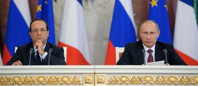 Francois Hollande et Vladimir Poutine lors de leur conference de presse commune, jeudi a Moscou.