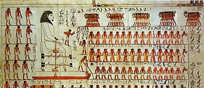 Detail d'une peinture murale du tombeau de Djehoutyhotep, un haut fonctionnaire de pharaon ayant vecu entre le XX et le XIX siecle avant Jesus-Christ.