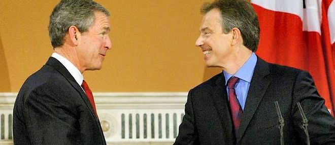 Tony Blair recoit George Bush le 20 novembre 2003 a Londres.