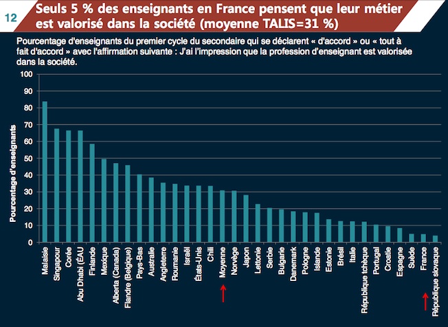 Les professeurs français se sentent peu reconnus ©  OCDE