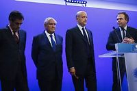 François Fillon, Jean-Pierre Raffarin, Alain Juppé et Luc Chatel, les dirigeants de l'UMP. ©Kenzo Tribouillard / AFP