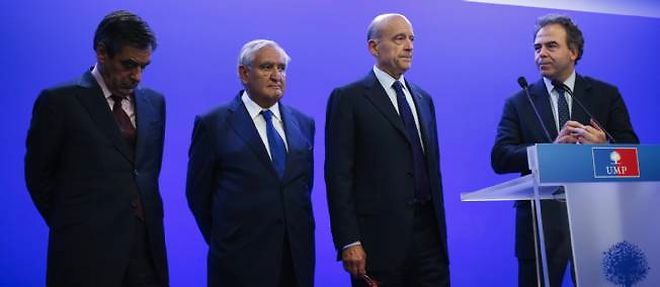 Francois Fillon, Jean-Pierre Raffarin, Alain Juppe et Luc Chatel, les dirigeants de l'UMP.