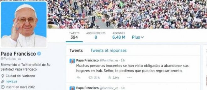 La version espagnole du compte twitter du pape est celle qui compte le plus de followers.